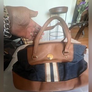 Tommy Hilfiger Stylish Tan and Blue Handbag with Jean Material